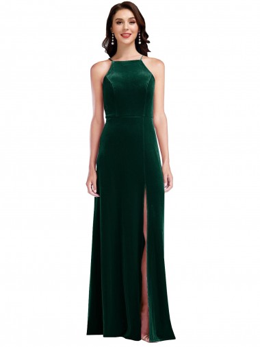 Shop Velvet Halter Maxi Bridesmaid Dress / Prom Dress with Pockets & Front Slit Ottawa