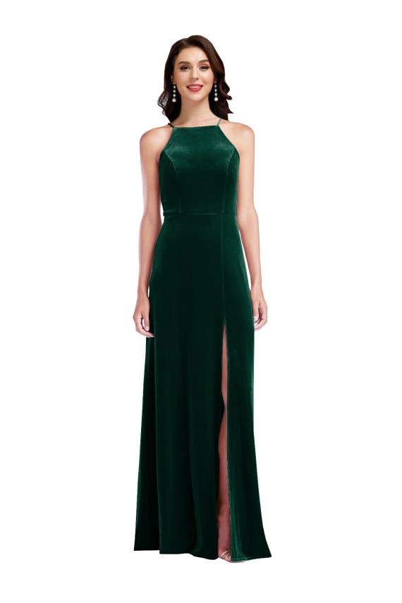 Shop Velvet Halter Maxi Bridesmaid Dress / Prom Dress with Pockets & Front Slit Ottawa