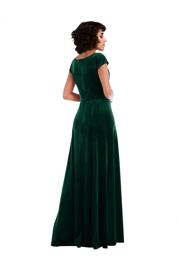 Shop Cowl Neck Cap Sleeve Velvet Maxi Bridesmaid Dress / Prom Dress with Pockets Ottawa