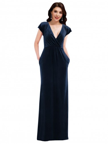 Shop Flutter Sleeve Wrap Bodice Formal Velvet Maxi Bridesmaid Dress / Prom Dress with Pockets Ottawa