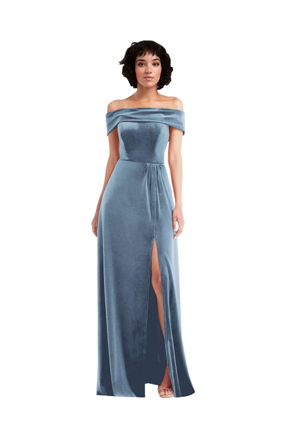 Shop Draped Cuff Off the Shoulder Velvet Maxi Bridesmaid Dress / Prom Dress with Pockets Ottawa