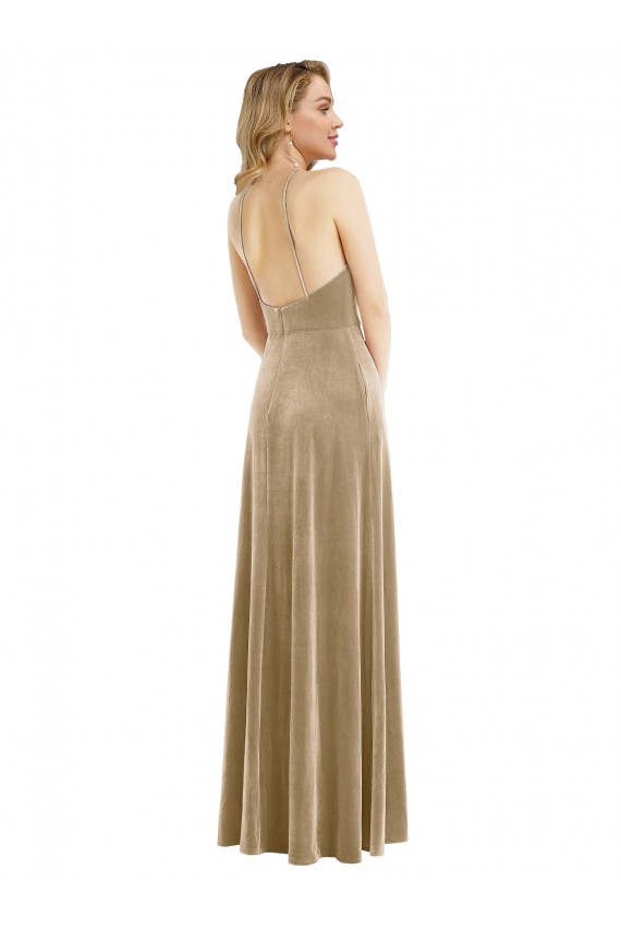 Shop High Neck Halter Open Back Long Velvet Maxi Bridesmaid Dress / Prom Dress & Pockets Ottawa