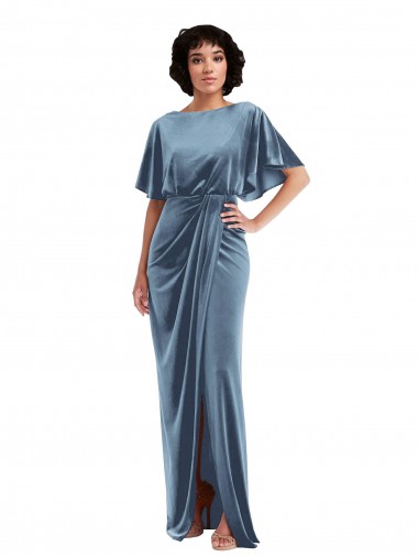 Shop Flutter Sleeve Open Back Velvet Maxi Bridesmaid Dress / Prom Dress with Pockets & Draped Wrap Skirt Pockets Ottawa