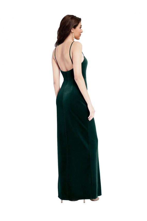 Shop Straight Neckline Spaghetti Straps Long Velvet Bridesmaid Dress / Prom Dress with High Side Slit Ottawa