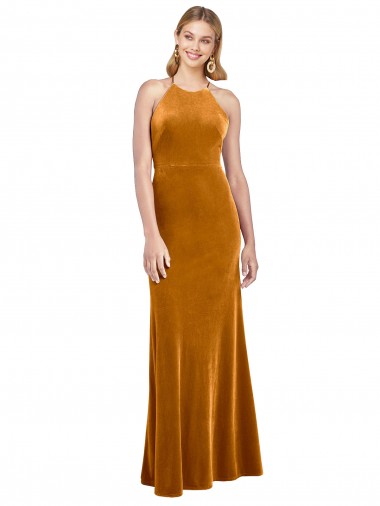 Shop Halter Neckline Long Full Length Formal Velvet Bridesmaid Dress / Prom Dress with Strappy Back Ottawa
