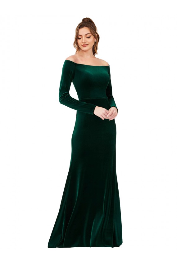 Shop Off the Shoulder Long Sleeves Formal Stretch Velvet Bridesmaid Dress / Prom Dress Ottawa