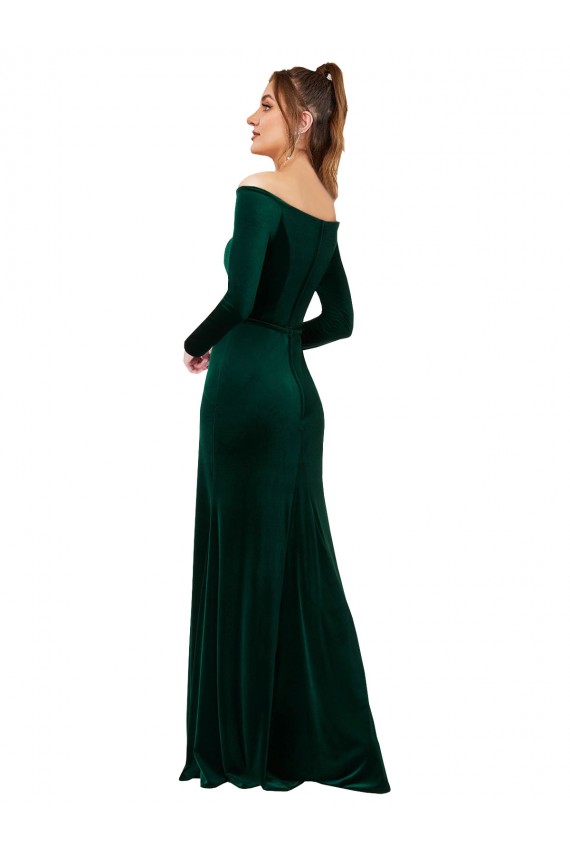 Shop Off the Shoulder Long Sleeves Formal Stretch Velvet Bridesmaid Dress / Prom Dress Ottawa