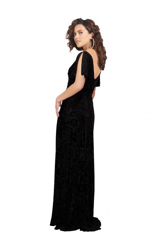 Shop Split Sleeves V-Neck Floral Velvet Bridesmaid Dress with Front Slit Ottawa