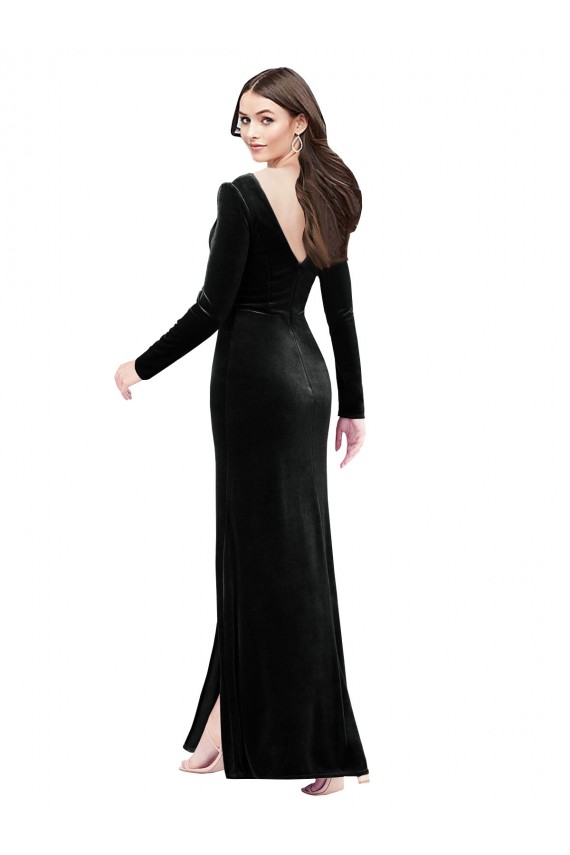 Shop Long Sleeves Formal Velvet Bridesmaid Dress / Prom Dress with V-Neckline and Thigh Slit Ottawa