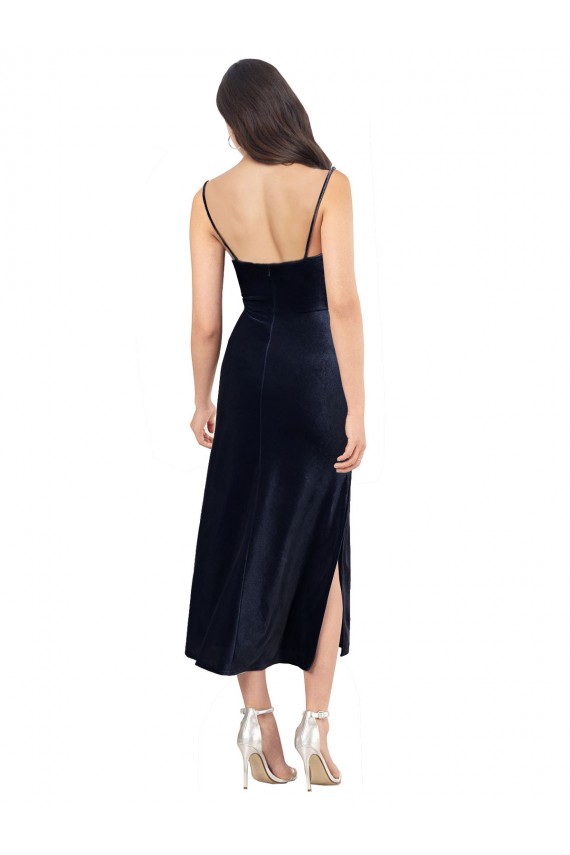 Shop Midi Cocktail Length Formal Velvet Bridesmaid Dress / Prom Dress with Cowl Neck and Spaghetti Straps Ottawa