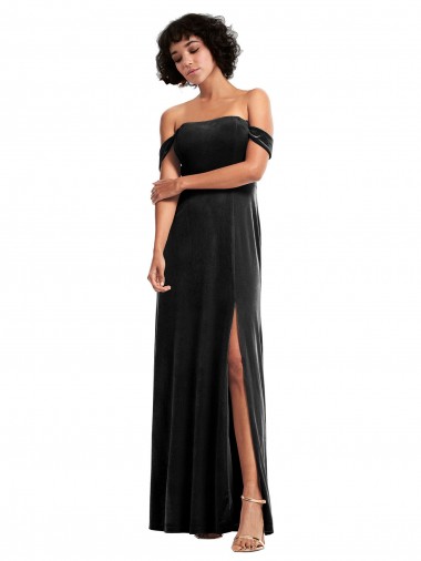 Shop Off the Shoulder Drapped Sleeves Formal Stretch Velvet Bridesmaid Dress / Prom Dress Ottawa