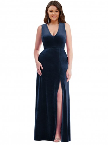 Shop Deep V-Neck Sleeveless Formal Velvet Maxi Bridesmaid Dress / Prom Dress with Pockets Ottawa