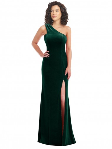 Shop One Shoulder Velvet Trumpet Bridesmaid Dress / Prom Dress with Front Slit Ottawa