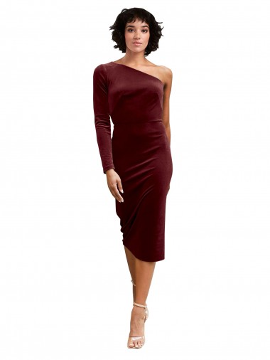 Shop One Shoulder Fitted Short Midi Length Velvet Bridesmaid Dress / Prom Dress Ottawa