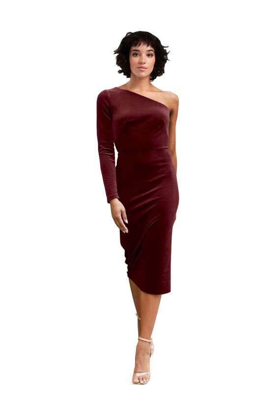 Shop One Shoulder Fitted Short Midi Length Velvet Bridesmaid Dress / Prom Dress Ottawa