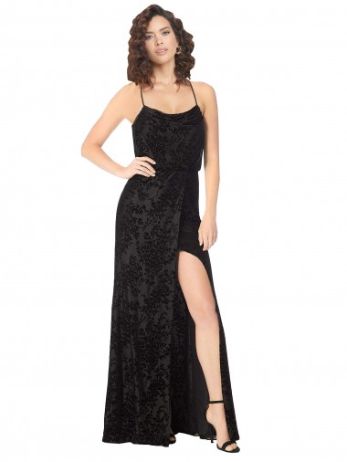 Shop Floral Velvet Cowl Neck Bridesmaid Dress with Skirt Slit Ottawa