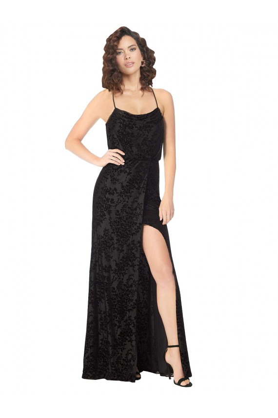 Shop Floral Velvet Cowl Neck Bridesmaid Dress with Skirt Slit Ottawa