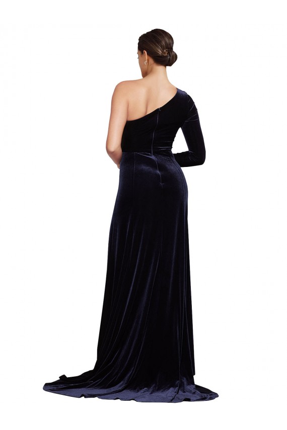 Shop One Sleeve Long Formal Velvet Bridesmaid Dress / Prom Dress with Thigh High Split Ottawa