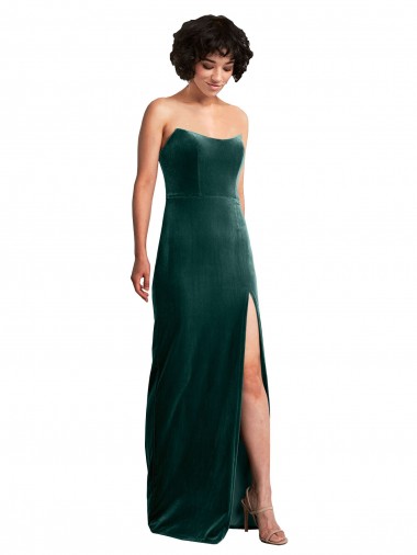 Shop Scooped Strapless Long Formal Velvet Bridesmaid Dress / Prom Dress with Daring Side Slit Ottawa