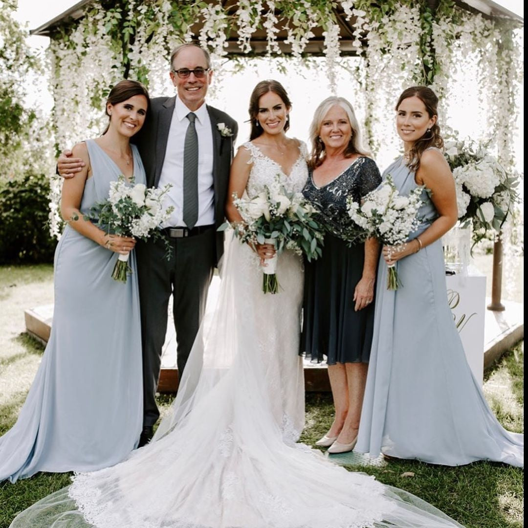 Dusty Blue Full Length Luxe Chiffon Long Champagne bridesmaid dresses Ottawa with Sexy High Slit and Front Ruffles